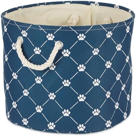 Bone Dry Pet Storage Collection Paw and Bone Print, Large Round, 15x18x18, Navy Trellis