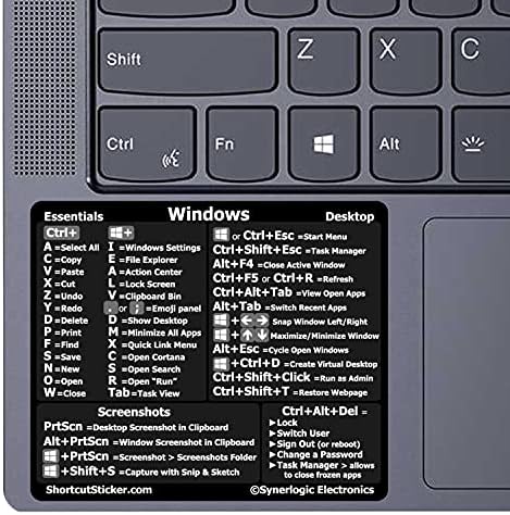 Synerlogic (10pcs) Windows PC Reference Keyboard Shortcut Sticker | Vinyl, No-Residue Adhesive Windows Shortcut Sticker for PC Laptop or Desktop | Shortcuts Cheat Sheet (Black/Small/10)