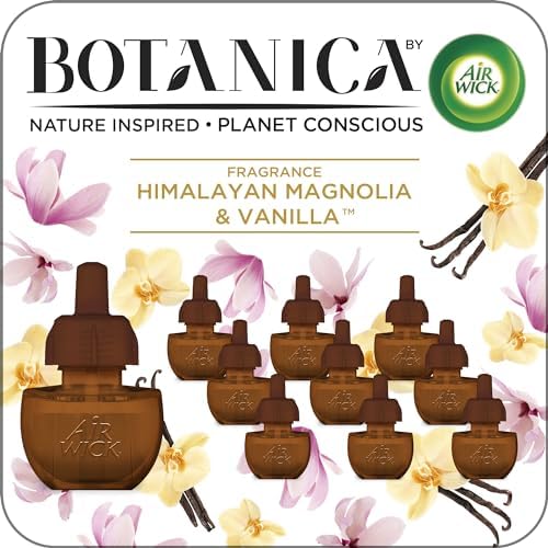 Botanica by Air Wick Plug in Scented Oil Refill, 10ct, Himalayan Magnolia and Vanilla, Air Freshener, Eco Friendly, Essential Oils