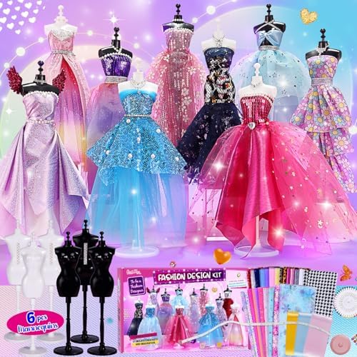 ONE TO FOUR 800+Pcs - Fashion Designer Kit for Girls with 6 Mannequins - Arts and Crafts Kit- Sewing Kit for Kid Ages 8-12 -Girls Gift Age 6 7 8 9 10 11 12-Gifts for Teen Girls