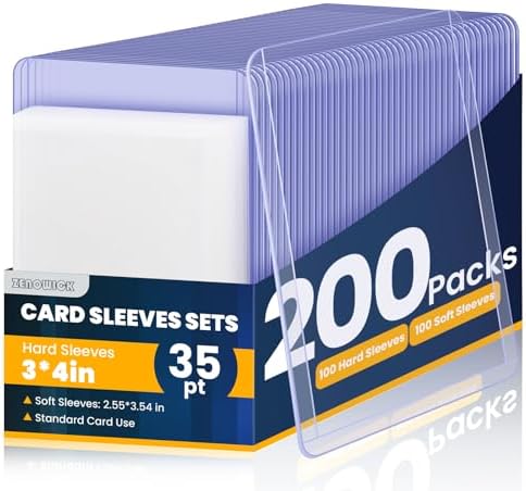 200 Packs Card Sleeves Top Loads for Cards,3" x 4" Baseball Card Protectors,Trading Card Sleeves Hard Plastic Fit for Baseball, Football Cards (100 Hard Sleeves + 100 Soft Sleeves)