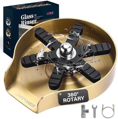 Glass Rinser for Kitchen Sink,Upgrade 360°Rotating Jet Cup Washer for Sink,Premium Stainless Steel Glass Washer for Kitchen Sink,Cup Washer Sink Attachment.(Brushed Champagne Gold)