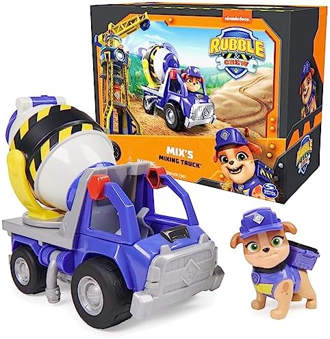 Rubble & Crew, Mix’s Cement Mixer Toy Truck with Action Figure and Movable Construction Toys, Kids Toys for Ages 3 and Up