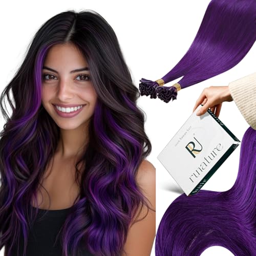 RUNATURE U Tip Hair Extensions Human Hair Purple Pre Bonded Hair Extensions Full Ends U Tip Human Hair Extensions for Party Purple Human Hair U Tip Hair Extensions Straight 25g 25 Strands