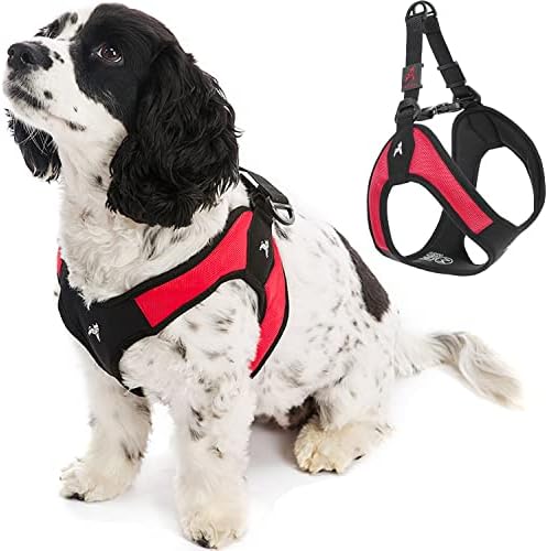 Gooby Escape Free Easy Fit Harness - Red, Small - No Pull Step-in Patented Small Dog Harness with Quick Release Buckle - Perfect On The Go No Pull Harness for Small Dogs or Medium Dog Harness
