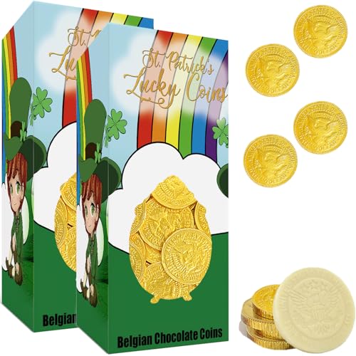 The Dreidel Company St. Patrick's Day White Milk Chocolate Coins, Half-Dollar Gold Foil Coins in Themed Box, Made with Belgian Chocolate, Gluten-Free, Nut-Free, Kosher Certified Dairy (2 Pounds)