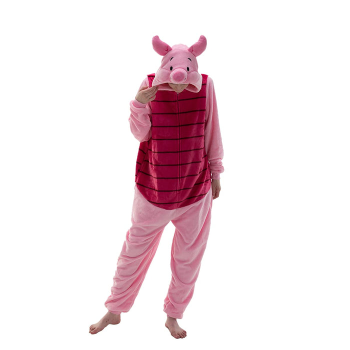 COSUSKET Fitted Unisex Adult Pig Onesie Pajamas, Halloween Flannel Women's Cosplay Animal One Piece Costume Pink