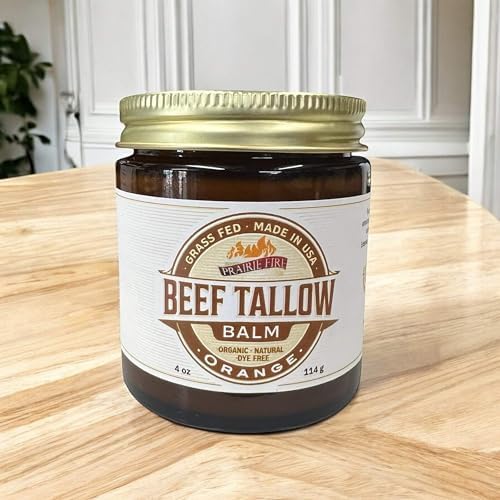 Beef Tallow Balm - 4 oz - Organic Grass Fed and Finished Tallow - Made in USA - Moisturizing Skin Care Orange