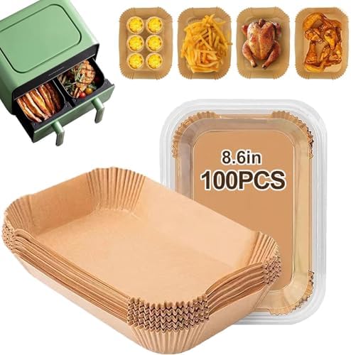 Air Fryer Disposable Paper Liner, 100PCS Food Grade Rectangle Parchment Liners for Ninja Dual Air Fryer, Airfryer Liners Airfryer Accessories(100PCS, 8.6in x 5.5in）