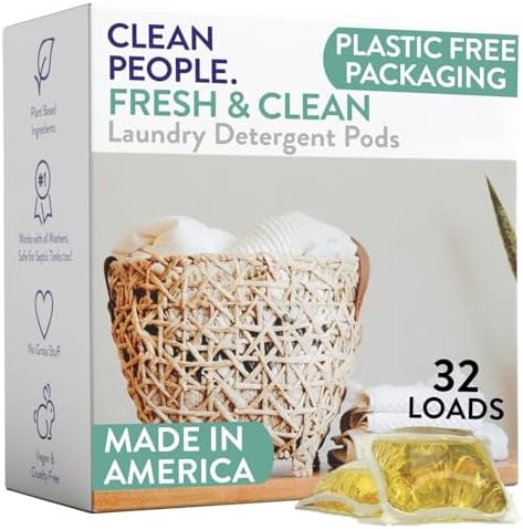 The Clean People Laundry Detergent Pods - Hypoallergenic Laundry Pods - Ultra Concentrated, Recyclable Packaging, Stain Fighting - Fresh Scent, 32 Pack