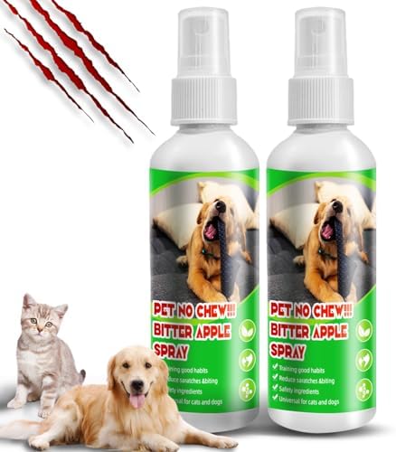 2 Pack Bitter Spray for Dogs to Stop Chewing - No Chew Deterrent Spray with Natural Formula, Safe for Puppies & Cats, Alcohol-Free Anti Chew Training Aid, Protects Furniture, Carpet & Plants