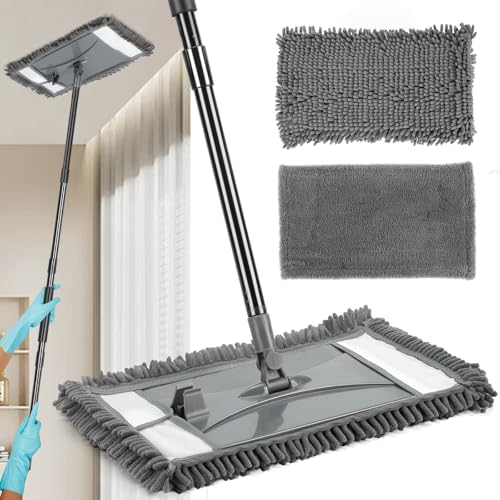 Wall Cleaner Mop with Long Handle, Wall Dust Cleaning Mop for Washing Walls with 2 Microfiber Reusable Mop Pads,Floor Dry Wet Dust Mop for Wall Washer, Floor ,Ceiling Cleaner, Baseboard Duster