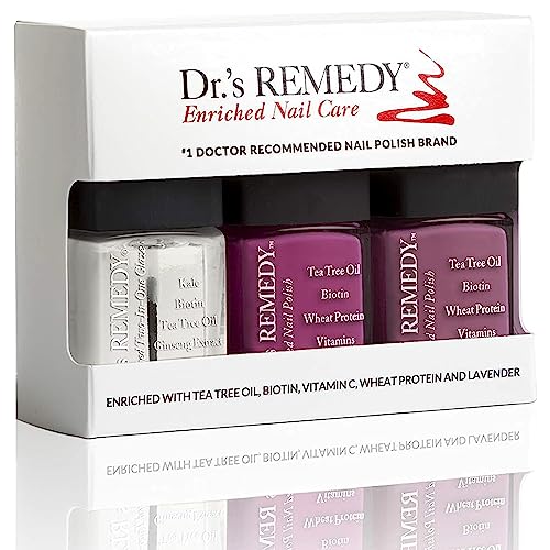 Dr’s Remedy 3 Pack Nail Polish Kit, BRILLIANT Berry Trio, Non Toxic and Organic All Natural Enriched Nail Strengthener - TOTAL Two-in-One Glaze/BRAVE Berry/MINDFUL Mulberry