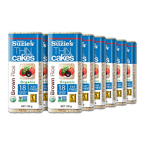 Suzie's Organic Brown Rice Cake Thins|6 Pack|Unsalted Sodium Free|USDA Organic, NON-GMO, Fat-Free, Sugar-Free, Gluten-Free|Low-Calorie Snack-17 Calories Per Slice|Bread & Cracker Replacement