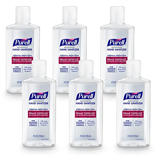 PURELL PRIME DEFENSE Advanced Hand Sanitizer, 85%, Maximum Strength Formula, 4 fl oz Travel Size Bottles (Pack of 6), 3499-04-EC