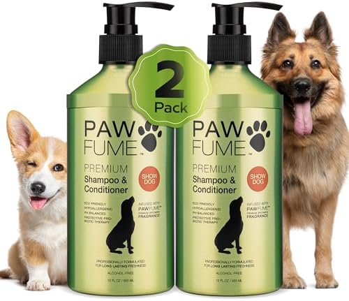 Pawfume Dog Shampoo and Conditioner – Hypoallergenic Dog Shampoo for Smelly Dogs – Best Dog Shampoos & Conditioners – Probiotic Pet Shampoo for Dogs – Best Dog Shampoo for Puppies (Show Dog, 2-Pack)