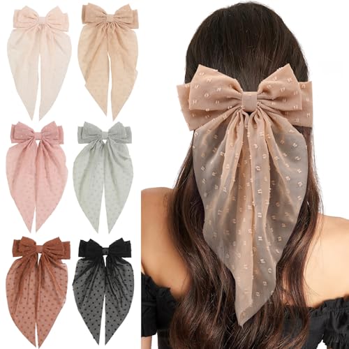 6 PCS Hair Bows for Women, Big Bow Hair Clips for Girls, Silky Satin Hair Bow Clips Oversized, Large Cute Aesthetic Hair Accessories Valentine's Day Gifts Holiday