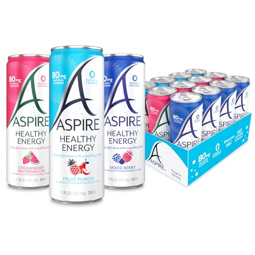 ASPIRE® The Fan Favorite Variety Pack, Healthy Energy Drink with Low Caffeine, No Sugar, Carbs, and Keto Friendly, 12 Pack