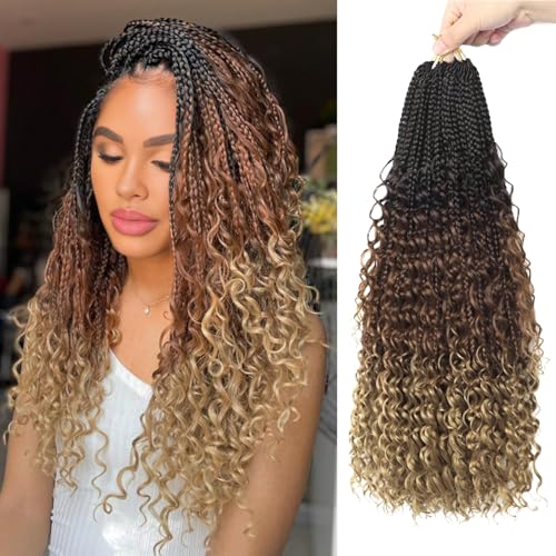 Boho Box Braids Crochet Hair 18 Inch Bohemian Crochet Braids for Black Women with Curly Ends, 8 Pack Goddess Braids Crochet Hair Pre Looped Crochet Boho Braids Synthetic Crochet Braids Hair(4-30-27)
