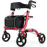 RINKMO Rollator Walkers for Seniors- Rollator Walker with Seat 8" Wheels- Easy Folding Senior Walker with Padded Backrest- Lightweight Mobility Walking Aid for Adult Elderly, Aluminum Frame, Red