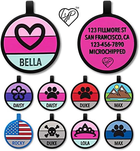 LYP Original Soundless Pet ID Tags | Custom Dog Tags Personalized for Pets | Durable Silicone Deep Engraved Dog Tag | No More Jingling | Pink Heart