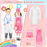 Doctor Costume for Kids, Dress Up Clothes Career Day Costume for Girls Boys Kids Scrubs, Toddler Doctor Play Set Halloween Costume for Girls Toys for Age 4-6, Birthday Gifts for 3 4 5 6 Year Old Girl