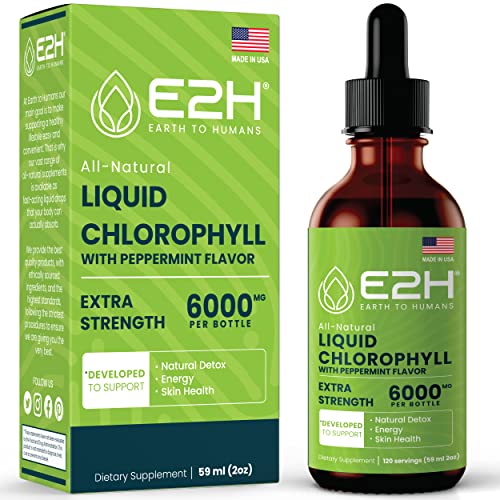 E2H Chlorophyll Liquid Drops - Natural Energy Booster, Immune System Support and Internal Deodorant - Peppermint Flavor - 2 Fl Oz