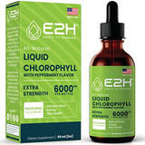 E2H Chlorophyll Liquid Drops - Natural Energy Booster, Immune System Support and Internal Deodorant - Peppermint Flavor - 2 Fl Oz