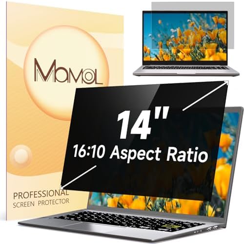 Mamol Laptop Privacy Screen 14 Inch for HP/Dell/Acer/Samsung/Asus/Lenovo/Toshiba, Removable 16:10 Aspect Privacy Filter Screen Protector, Anti Glare Blue Light Laptop Screen Shield
