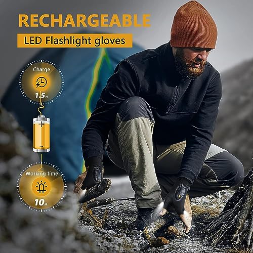 Rechargeable Flashlight Gloves Gifts for Men - 2Pack Led Light Glove Fishing Gifts for Christmas Lighted Gloves Women Husband Him Cool Gadgets Tools Stocking Stuffers for Camping Running Repairing