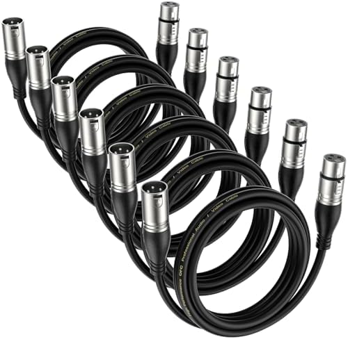 EBXYA XLR Cable 1.5ft 6 Packs - Premium Balanced Microphone Cable with 3-Pin XLR Male to Female Mic Speaker Cable, Black