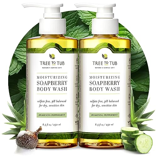 Tree to Tub Peppermint Body Wash for Sensitive Skin and Dry Skin - pH Balanced, Hydrating, Sulfate Free, Vegan Body Soap with Organic Aloe Vera