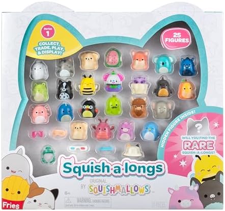 Squish-a-longs 25 Pack - Series 1 - (25) 1” Mini-Squish with 5 Accessories, Ring, and Collector’s Guide - Collect, Trade, & Play