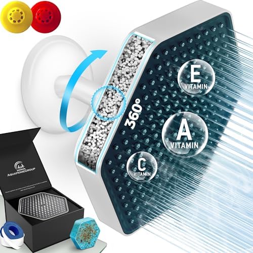 AquaHomeGroup Luxury Filtered Shower Head - High Pressure Rain Showerhead with Filter for Chlorine, Rust, Sediments - Water Filter Shower Head with Vitamin C E A - SPA Effect (Patent Pending) (White)