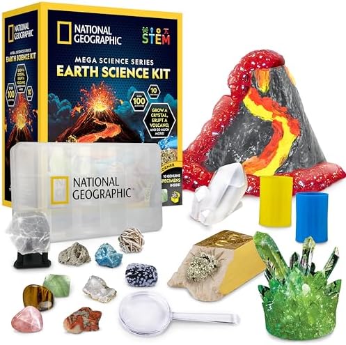 NATIONAL GEOGRAPHIC Earth Science Kit – 100+ Science Experiments & Activities for Kids, Crystal Growing, Volcano Science Kit, Rock Collection, STEM Project Toy for Boys & Girls (Amazon Exclusive)