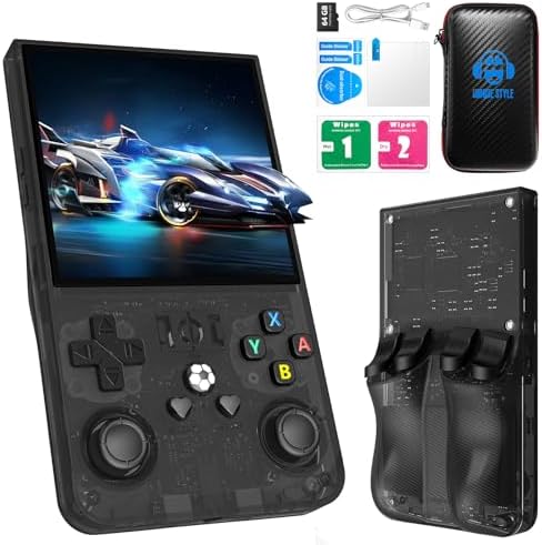 2025 New Upgrade R36MAX Retro Handheld Game Console with 64G Built-in 18000+ Classic Games, Portable Hand Held Open Source Linux System 4.0-in 4k HD IPS Screen Video Player (Black MAX 64GB)