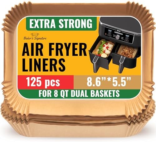 Air Fryer Liners for Ninja Foodi Dual – 125Pcs Disposable Parchment Paper for Ninja DZ201 DZ401, Instant Pot Vortex Plus, PowerXL Vortex – Non-Stick and Oil Proof for Easy Cleanup by Baker's Signature