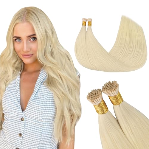 GOO GOO I Tip Hair Extensions Real Human Hair, 24inch 100g 100S, Cold Fusion I Tip Hair Extensions, Invisible Remy Hair Extensions, 60A Platinum Blonde
