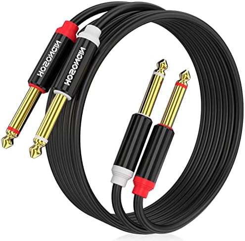 HOSONGIN Dual 1/4 inch TS to Dual 1/4 inch TS Stereo Interconnect Insert Cable for Amplifer Mixer, 20 Feet, PVC Jacket-Gold Plated Plug-Double Shielding