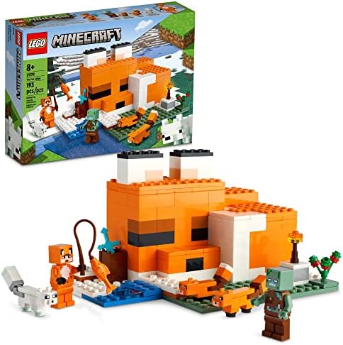 LEGO Minecraft The Fox Lodge House 21178 Animal Toys with Drowned Zombie Figure, Birthday Gift for Grandchildren, Kids, Boys and Girls Ages 8 and Up