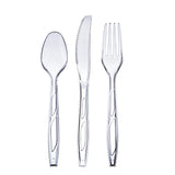 Comfy Package [192 Combo Pack] Premium Heavyweight Disposable Clear Plastic Silverware - 64 Forks, 64 Spoons, 64 Knives, plastic utensils, Cutlery Set for Parties, Events, and Catering