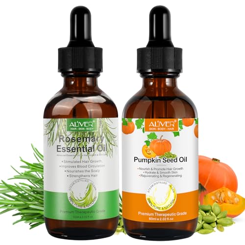 Rosemary Oil and Pumpkin Seed Oil Kit, Hair Growth Oil for Dry Damaged Hair, Moisturizing Scalp, Face, Nails, Body, Skin, Clear