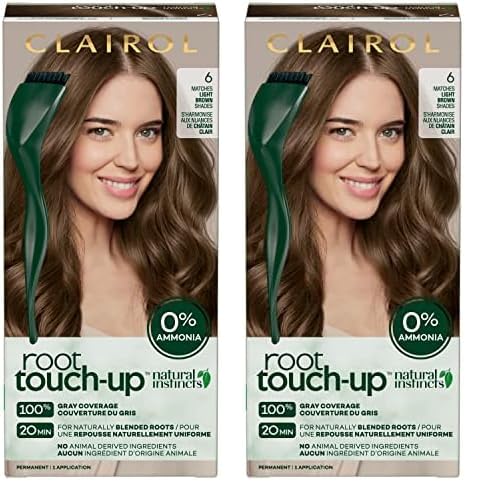 Clairol Root Touch-Up by Natural Instincts Permanent Hair Dye, 6 Light Brown Hair Color, Pack of 2