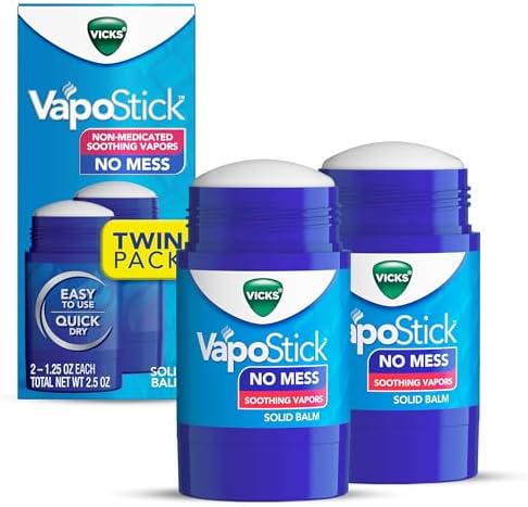 Vicks VapoStick, Solid Balm, No Mess, Soothing Non-Medicated Vicks Vapors, Easy-To-Use No-Touch Applicator, Quick Dry, Lightweight Skin Feel, 1.25oz x 2