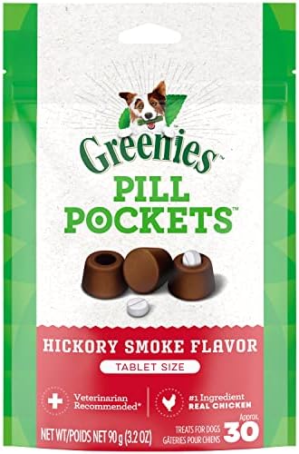 Greenies Pill Pockets for Dogs Tablet Size Natural Soft Dog Treats, Hickory Smoke Flavor, 3.2 oz. Pack (30 Treats)