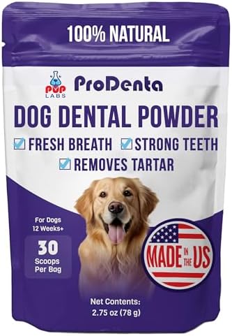 ProDenta, All-Natural Dog Breath Freshener, Easy-to-Use Dog Teeth Cleaning Powder Against Leaky Gums, Dental Powder for Dogs Teeth and Tartar Remover Made in USA, 30 Scoops