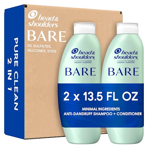 Head & Shoulders BARE 2-in-1 Dandruff Shampoo And Conditioner Twin Pack, Pure Clean, Sulfate-Free, Silicone-Free, Dye-Free, Eco-Friendly Bottles, Safe for All Hair Types, 13.5 Fl Oz Each (Set of 2)