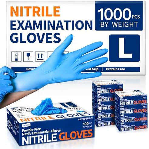 Medical Nitrile Exam Gloves, Latex-Free & Powder-Free Non-Sterile Food Safe Cleaning Disposable Glove, 1000 Pcs