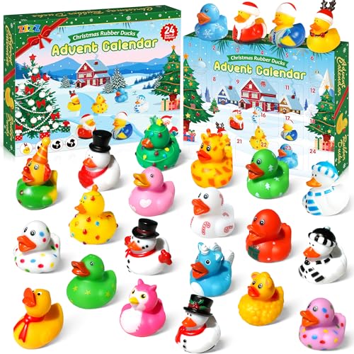 ZIZZ Advent Calendar 2024 Christmas Rubber Ducks - 24 Days Christmas Countdown Calendar Gifts for Kids Girl Boy Holiday Fun Duck Bath Toy for Toddler Baby 1 2 3 4 5 6 Years Old Xmas Surprise Gift Idea