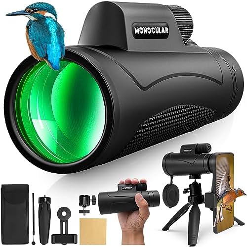 Monocular Telescope, 80x100 HD Monoculars for Adults, Compact Portable Waterproof with Smartphone Tripod & BAK4 Prism for Birdwatching Hunting Camping Concert Travelling